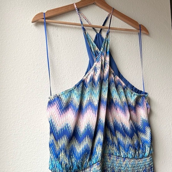 NWT Ramy Brook Giana Halter Maxi Dress Blue Pink Retro Chevron Sz XXL - Picture 10 of 16